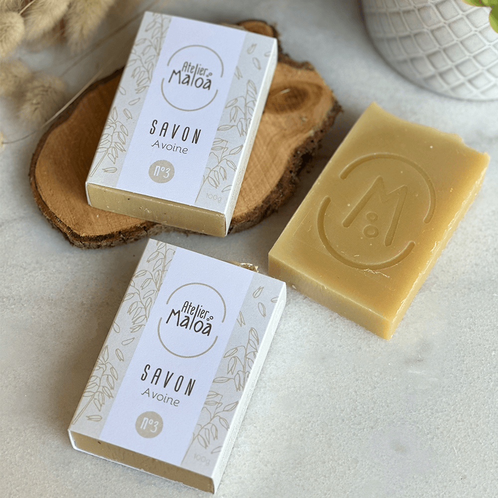 Savon saponifié à froid Atelier Maloa Avoine N°3 - savon au lait d'avoine peaux sensibles