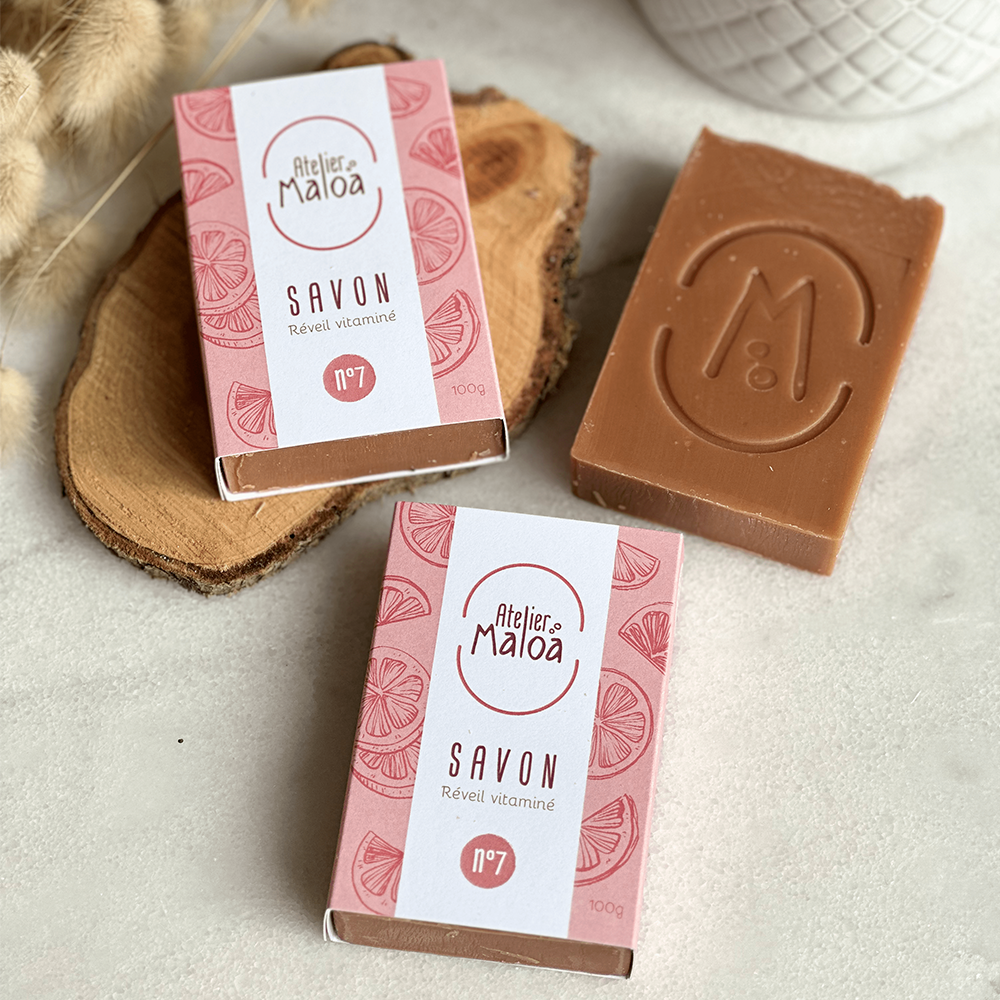 Savon saponifié à froid Atelier Maloa Réveil Vitaminé N°7 - savon orange douce et litsée